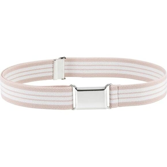 HOLD’EM Children Elastic Silver Buckle Belts Boys Girls Toddler 2T-5T-Beigewhite - Picture 1 of 6
